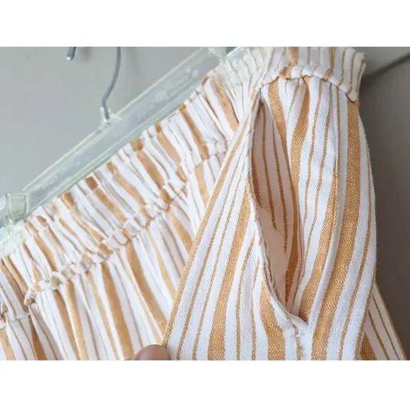 a.n.a. High Elastic Waist Wide Leg Cropped Linen Cotton Casual Striped Pants  L - Picture 7 of 11